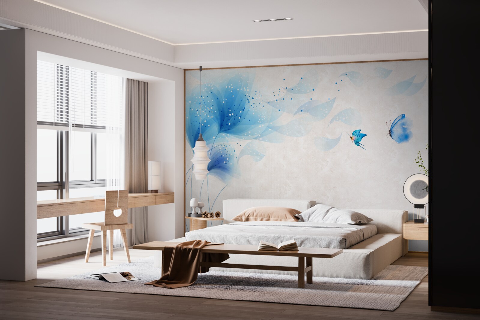 Papier peint vectoriel lys et papillons de nuit bleus