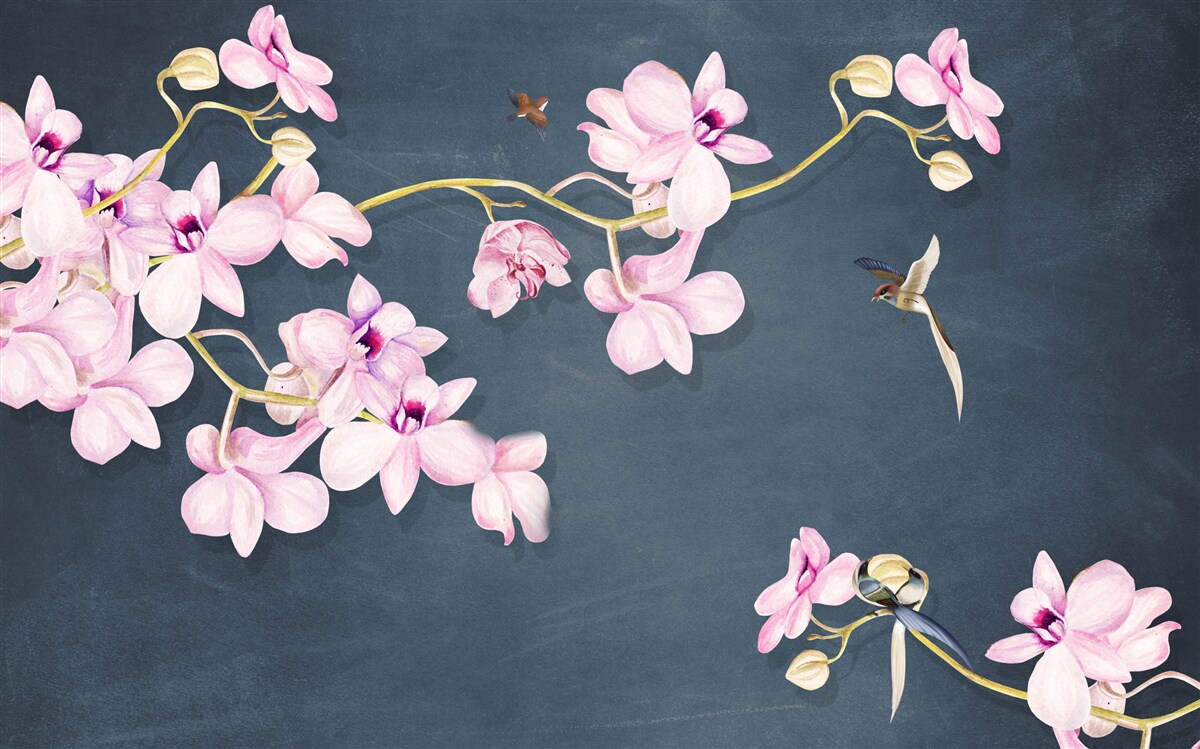 Papier peint orchidées dans une délicate teinte lilas