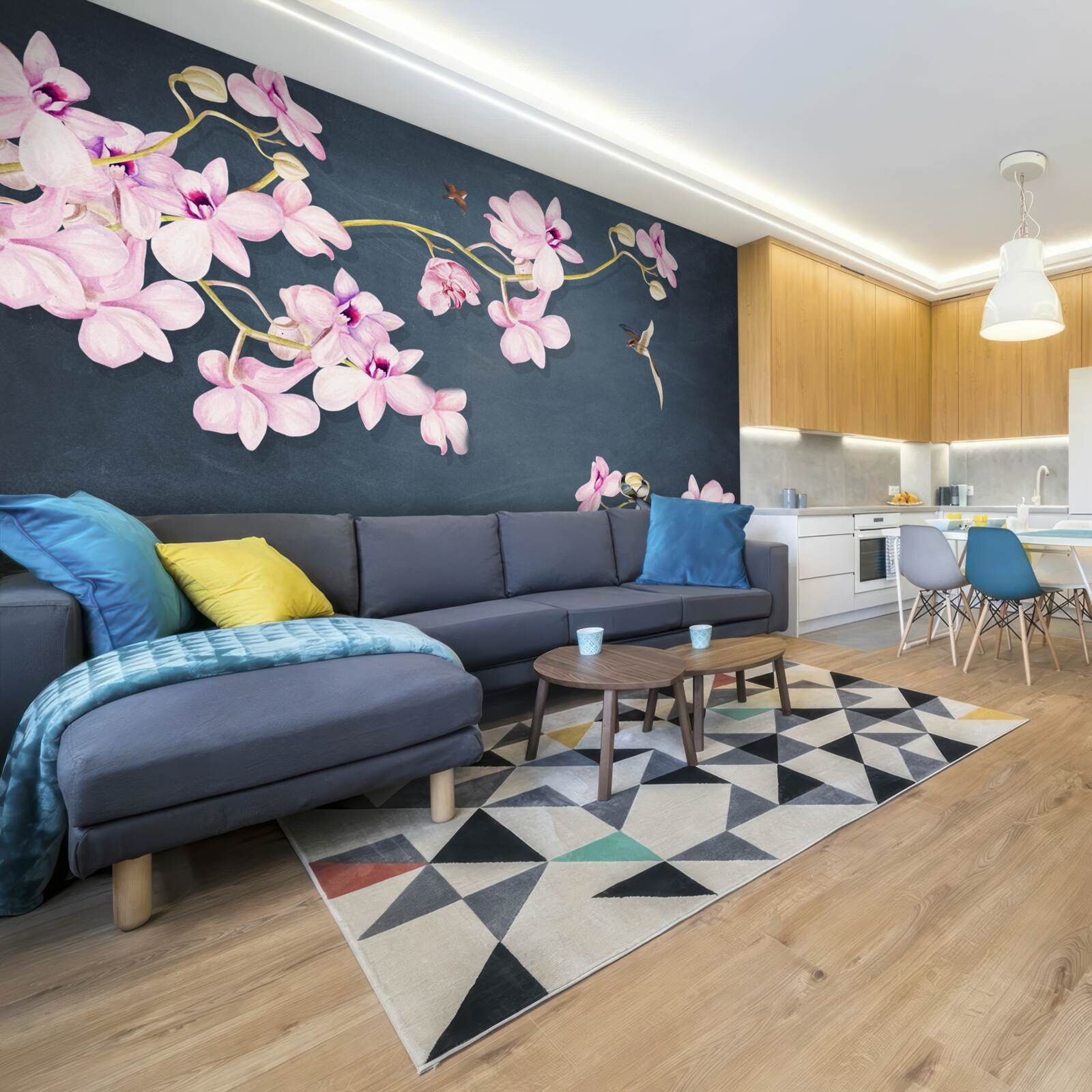 Papier peint orchidées dans une délicate teinte lilas