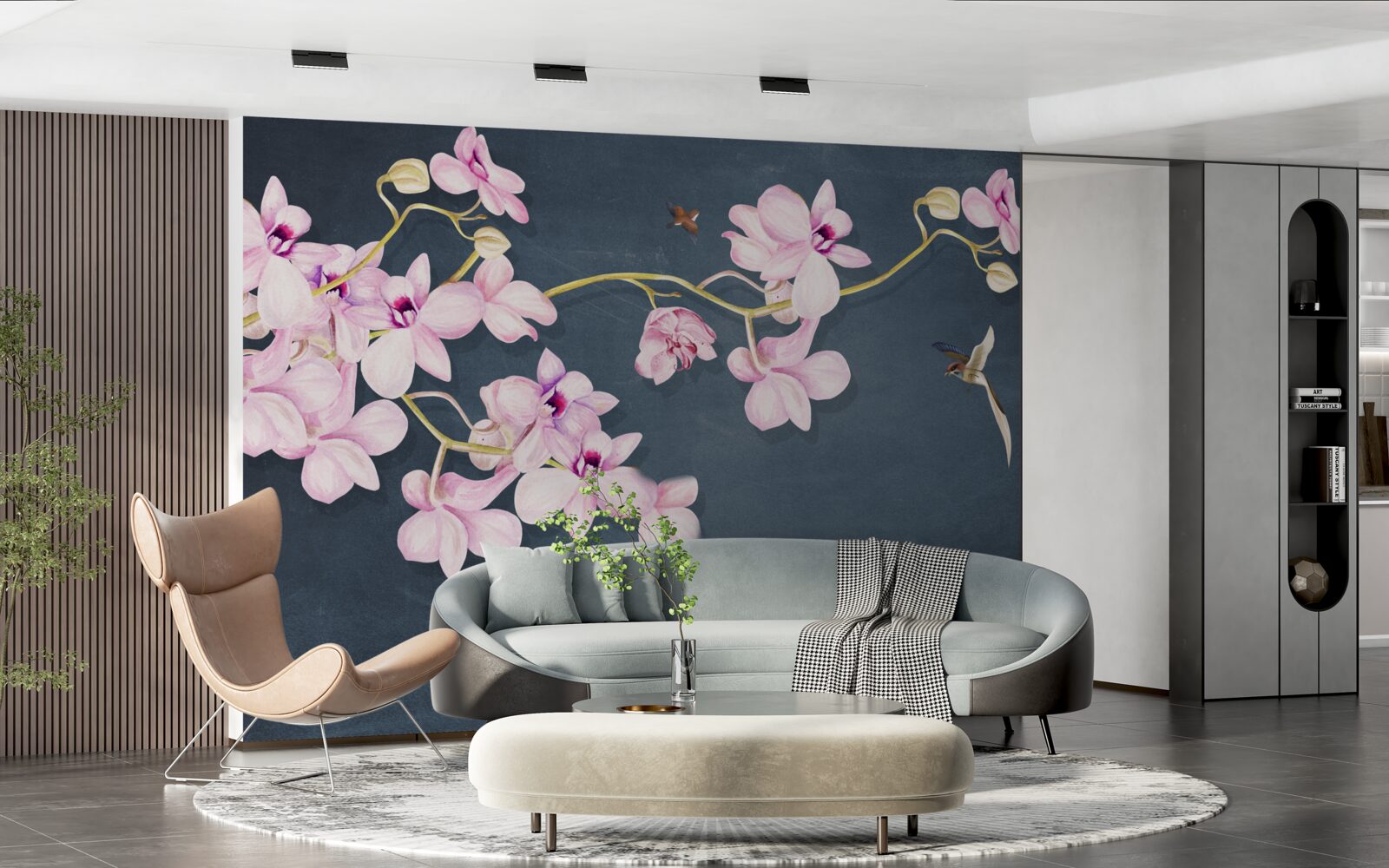 Papier peint orchidées dans une délicate teinte lilas