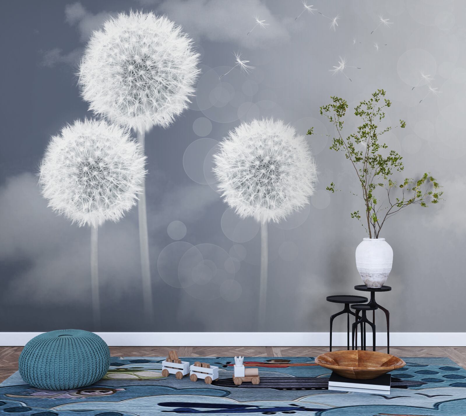 Papier peint pissenlit flottant dans l'air