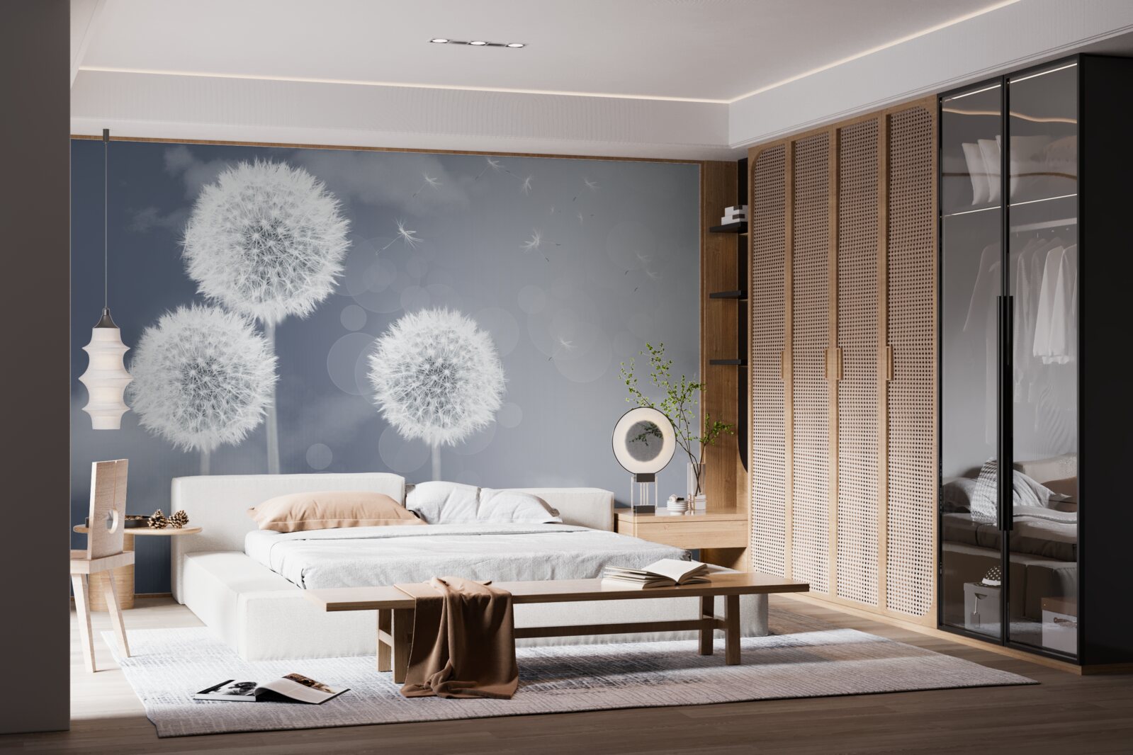 Papier peint pissenlit flottant dans l'air