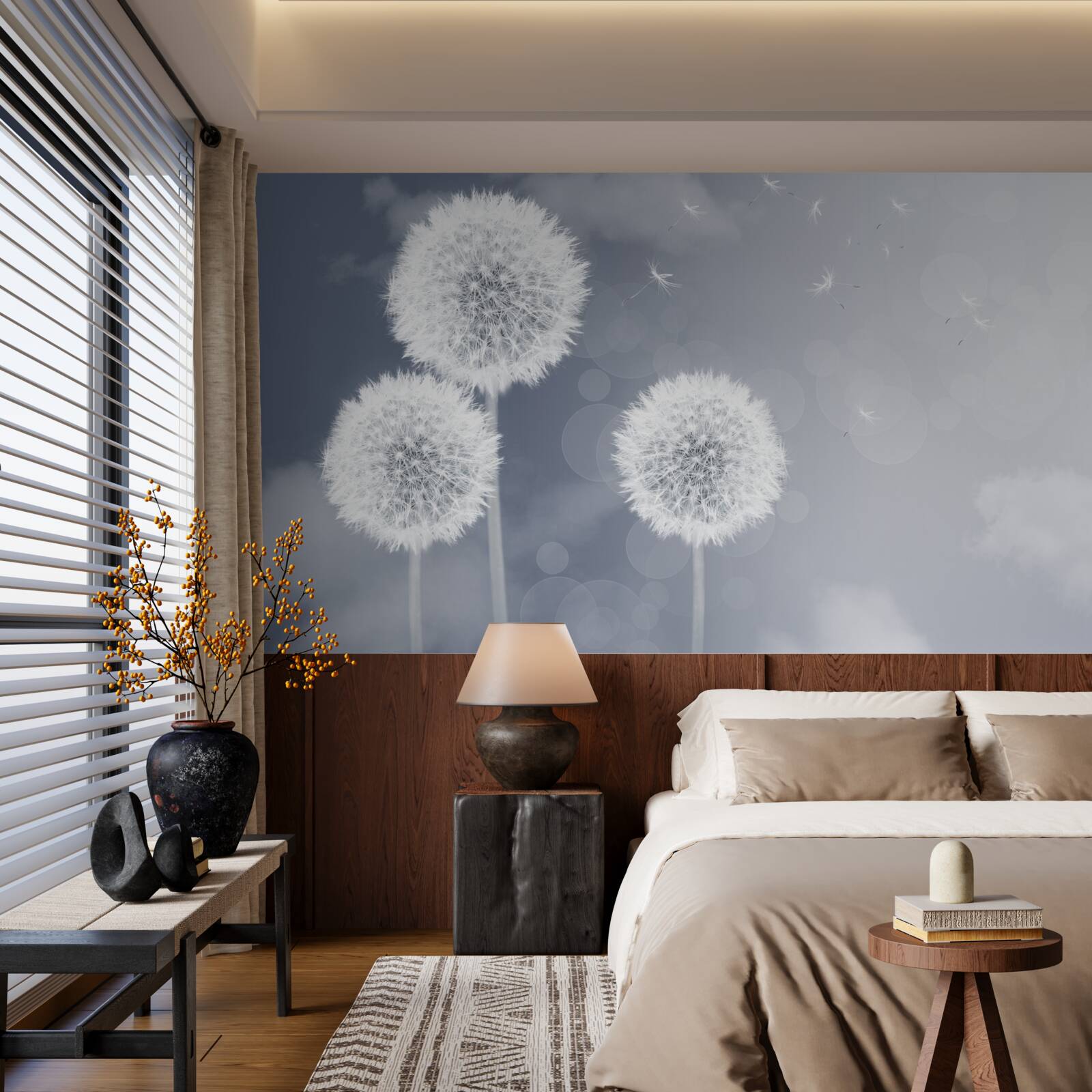 Papier peint pissenlit flottant dans l'air