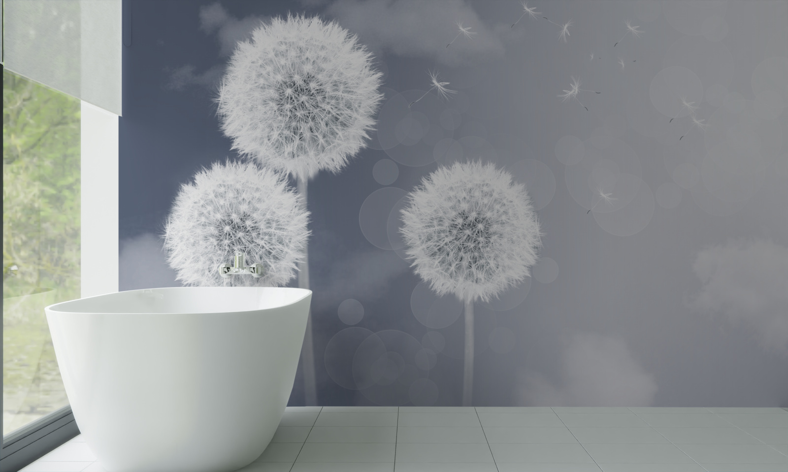 Papier peint pissenlit flottant dans l'air