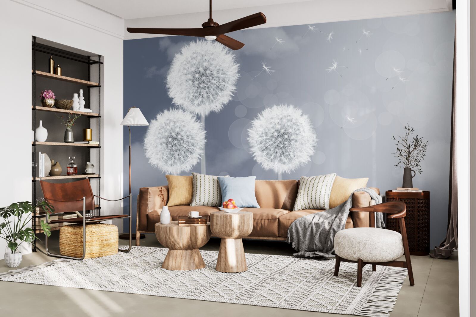 Papier peint pissenlit flottant dans l'air