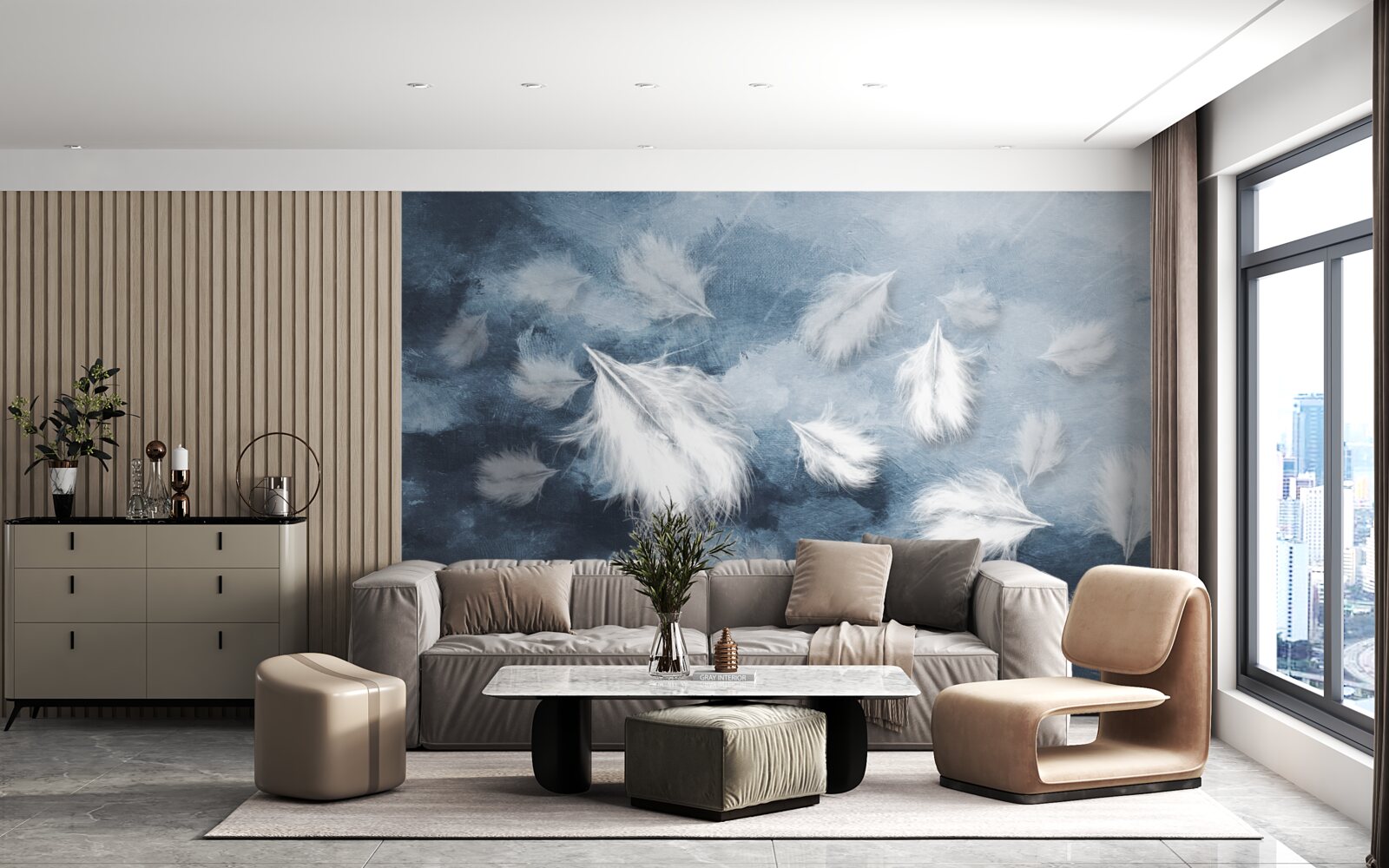 Papier peint des plumes douces et blanches comme la neige