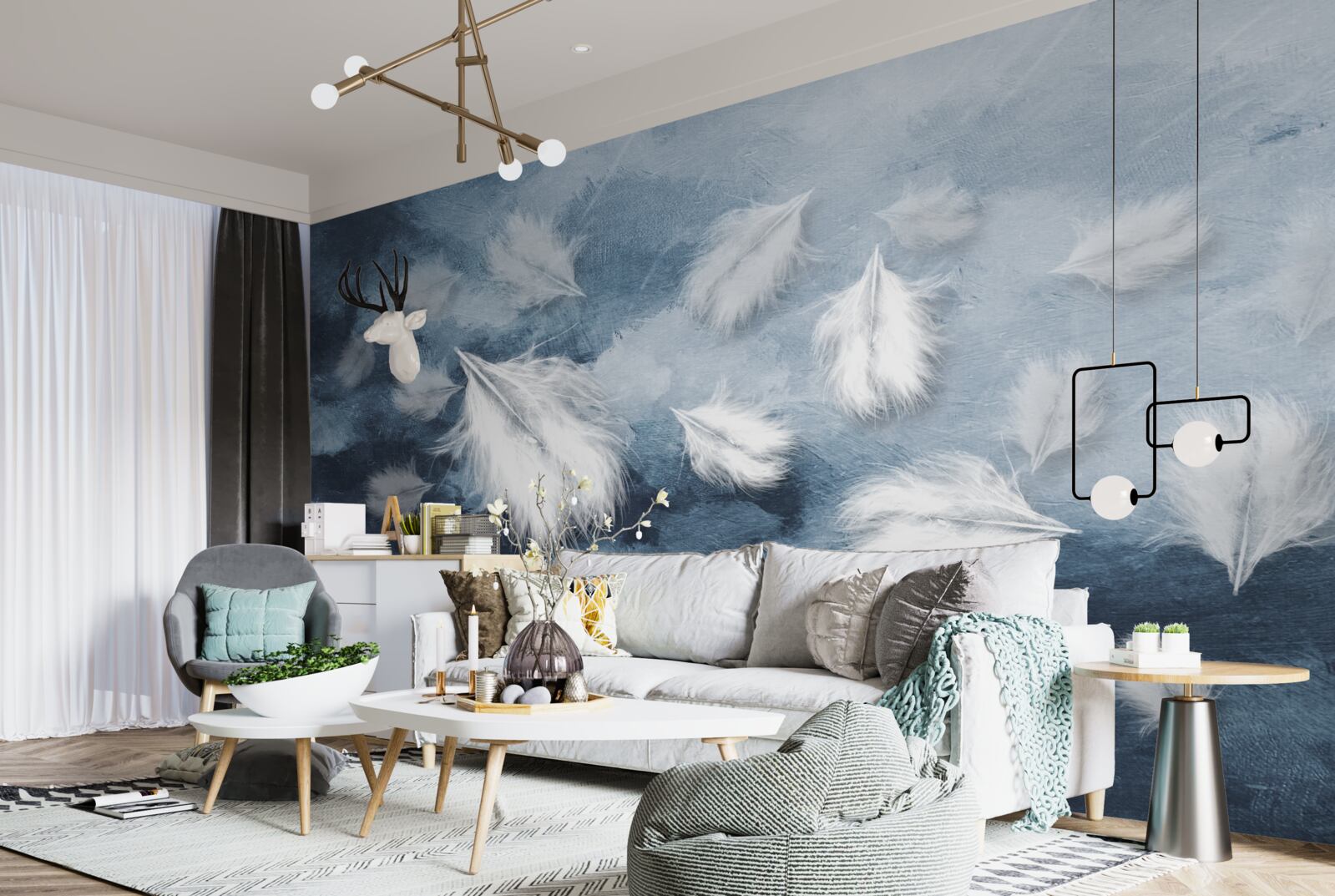 Papier peint des plumes douces et blanches comme la neige