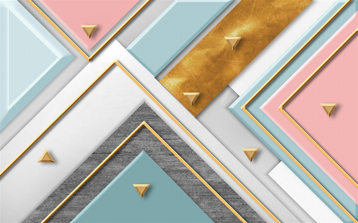 Papier peint mosaïque rose délicate décorée d'or