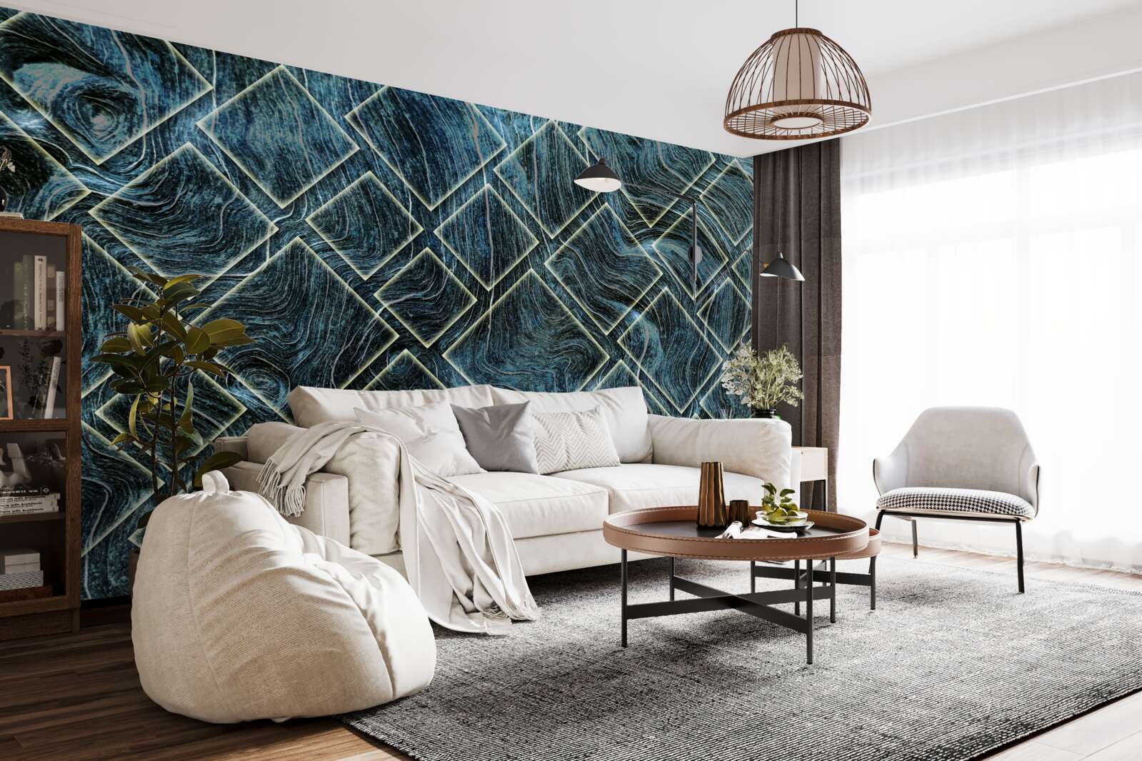 Papier peint formes blanches dans la fumée noire