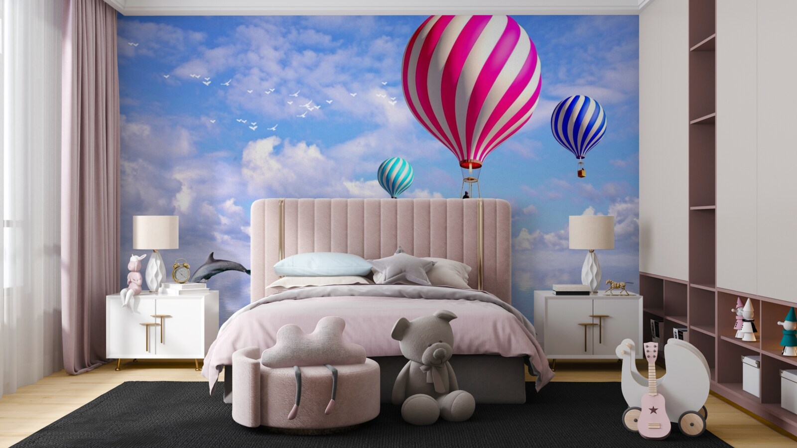 Papier peint vols en ballon au-dessus de la mer avec les dauphins