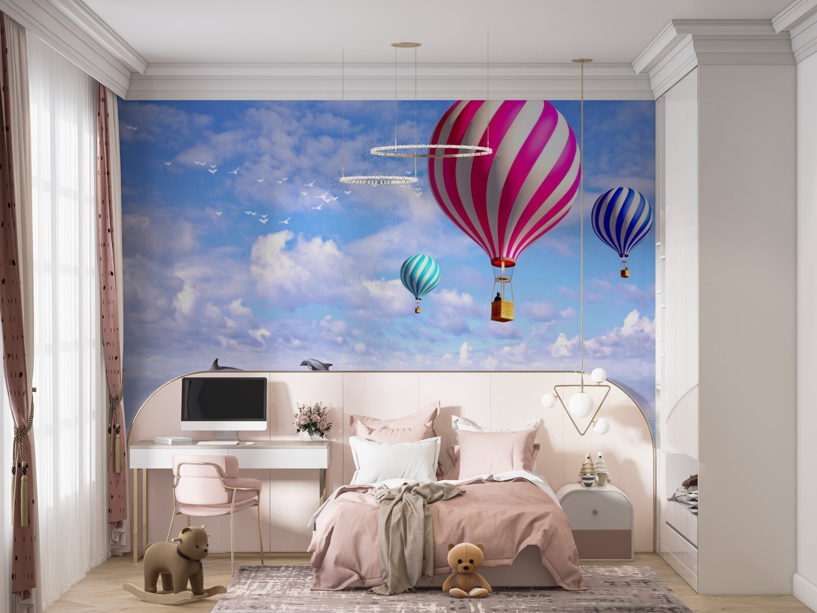 Papier peint vols en ballon au-dessus de la mer avec les dauphins