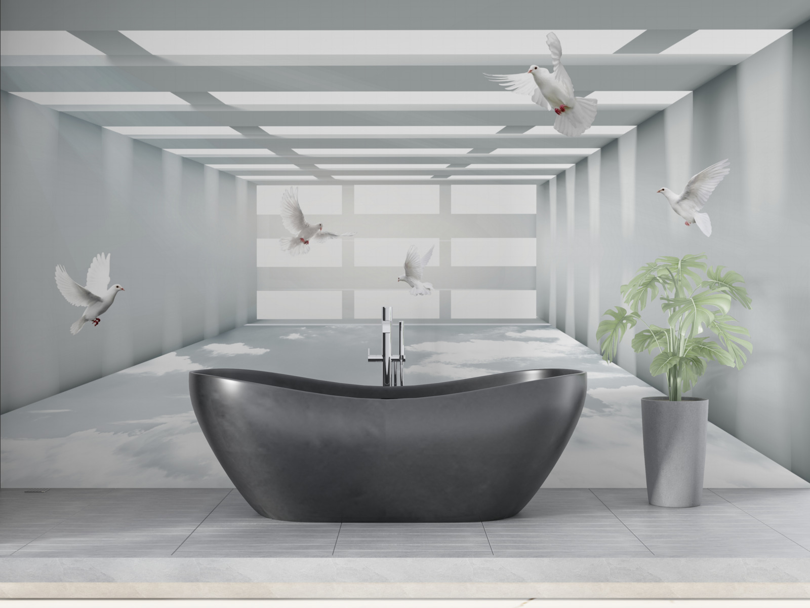 Papier peint un passage lumineux où les papillons flottent dans l'air