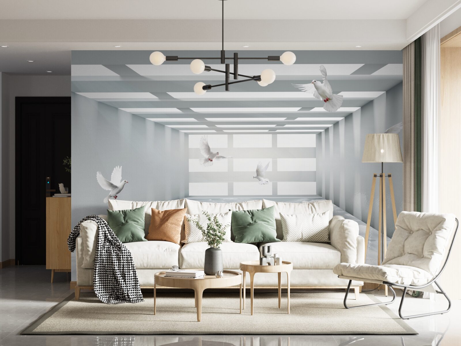 Papier peint un passage lumineux où les papillons flottent dans l'air