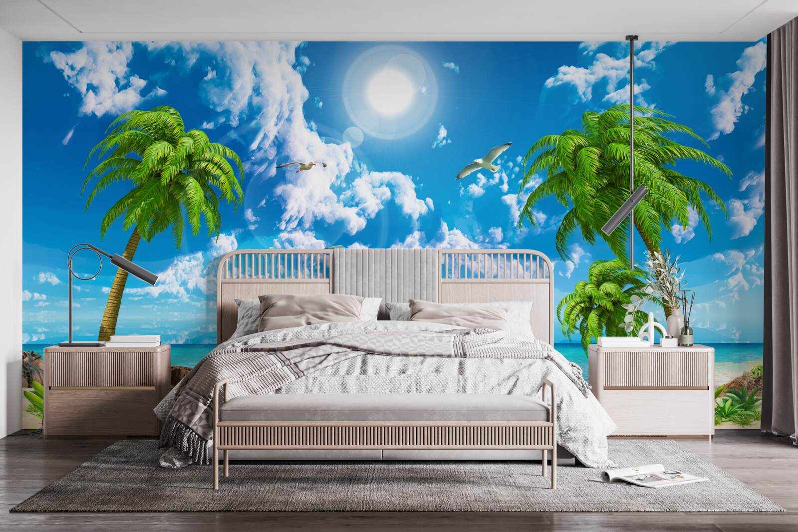 Papier peint jetée tropicale avec bateau