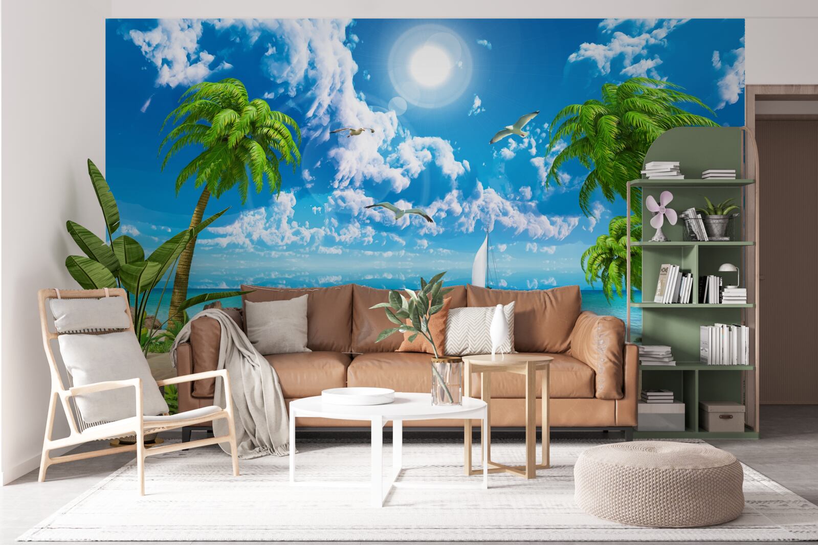 Papier peint jetée tropicale avec bateau