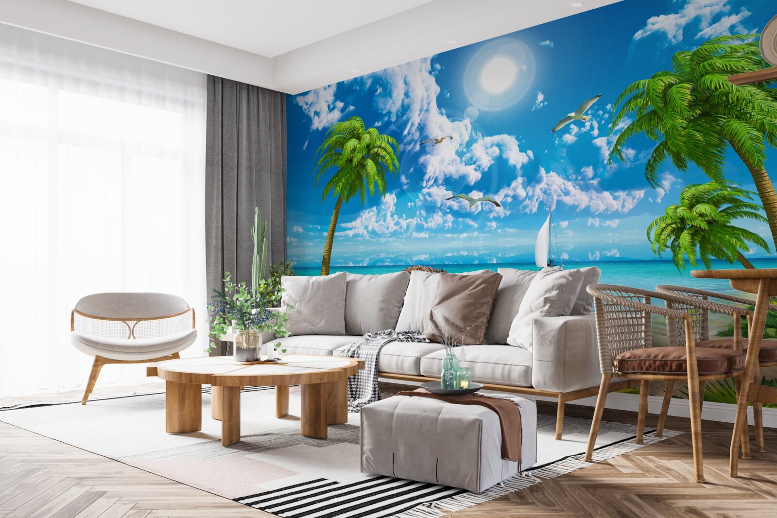 Papier peint jetée tropicale avec bateau