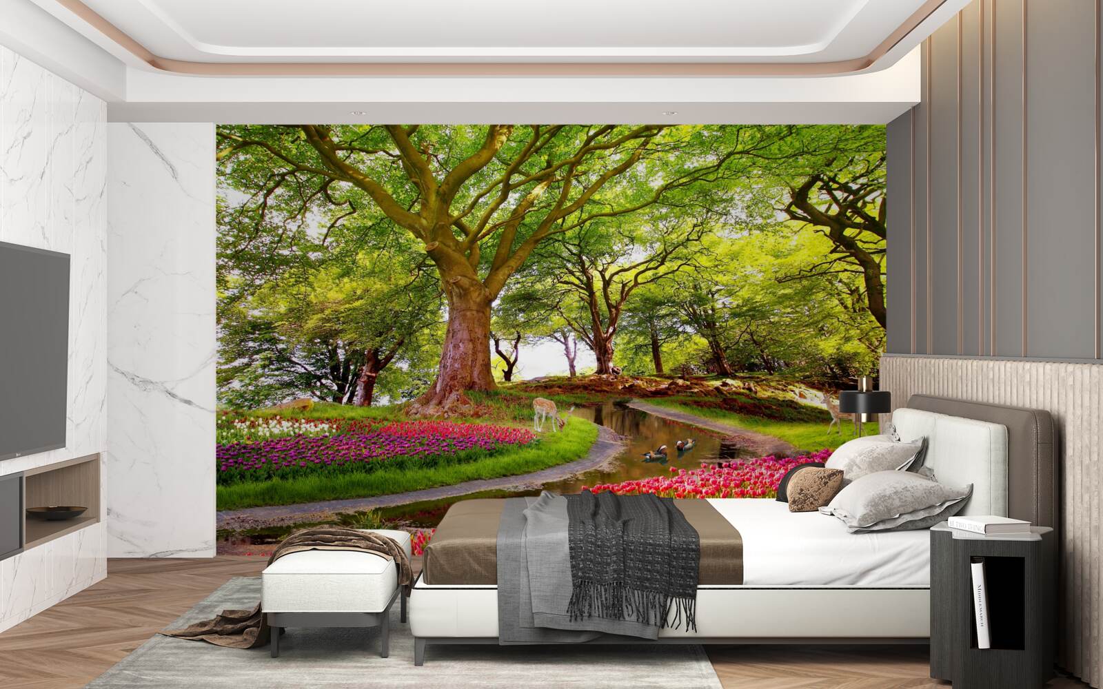 Papier peint variété des teintes estivales dans les profondeurs de la forêt