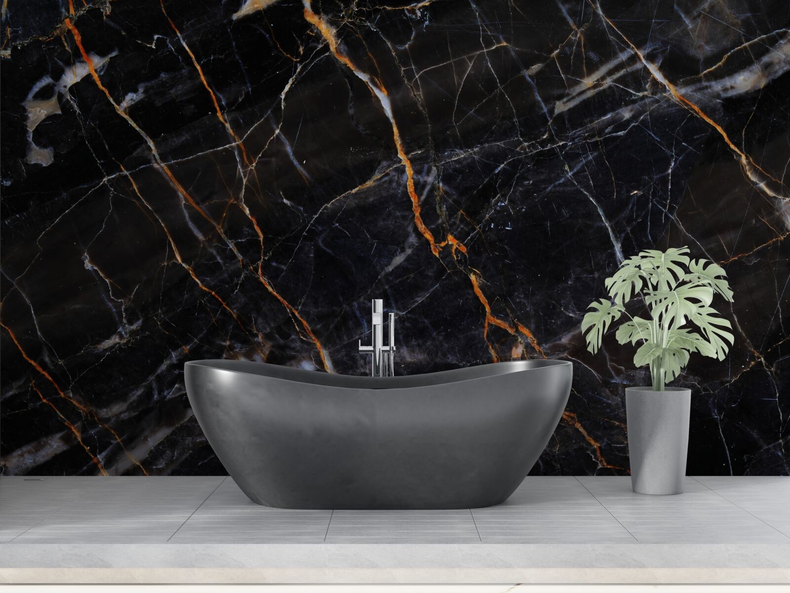 Papier peint marbre noir exquis avec accessoires