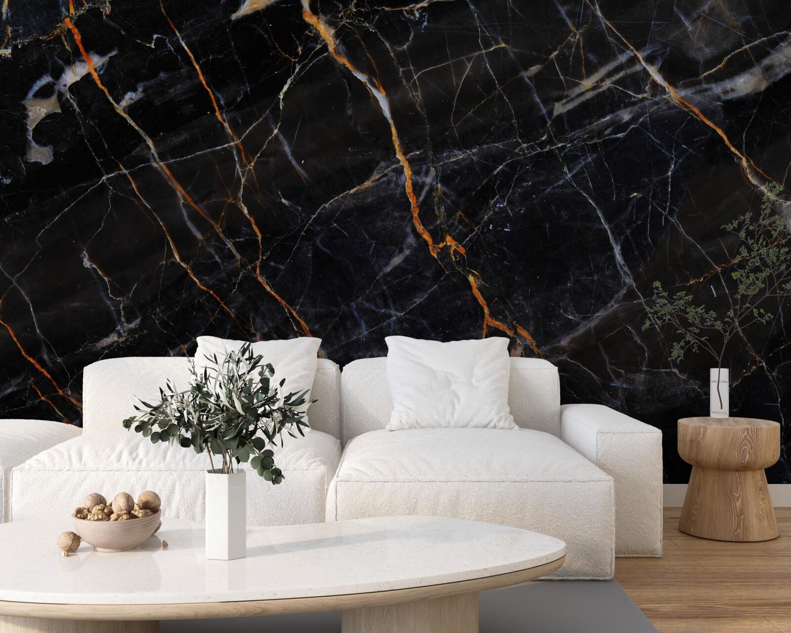 Papier peint marbre noir exquis avec accessoires