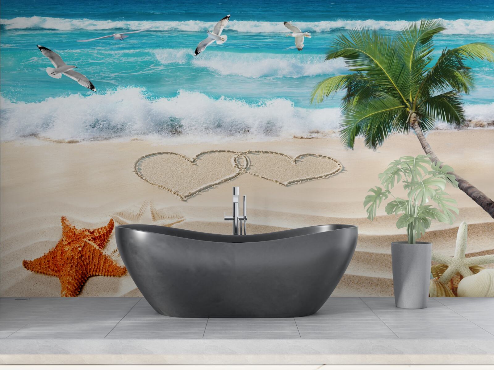 Papier peint palmiers et plage sous les tropiques