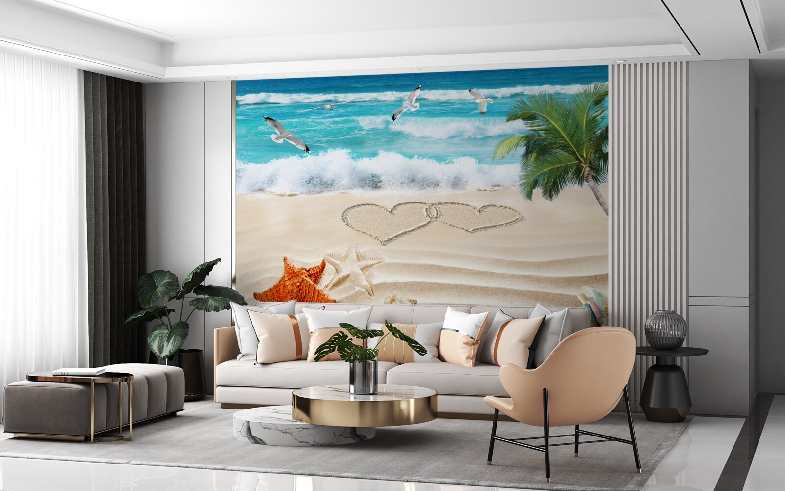 Papier peint palmiers et plage sous les tropiques