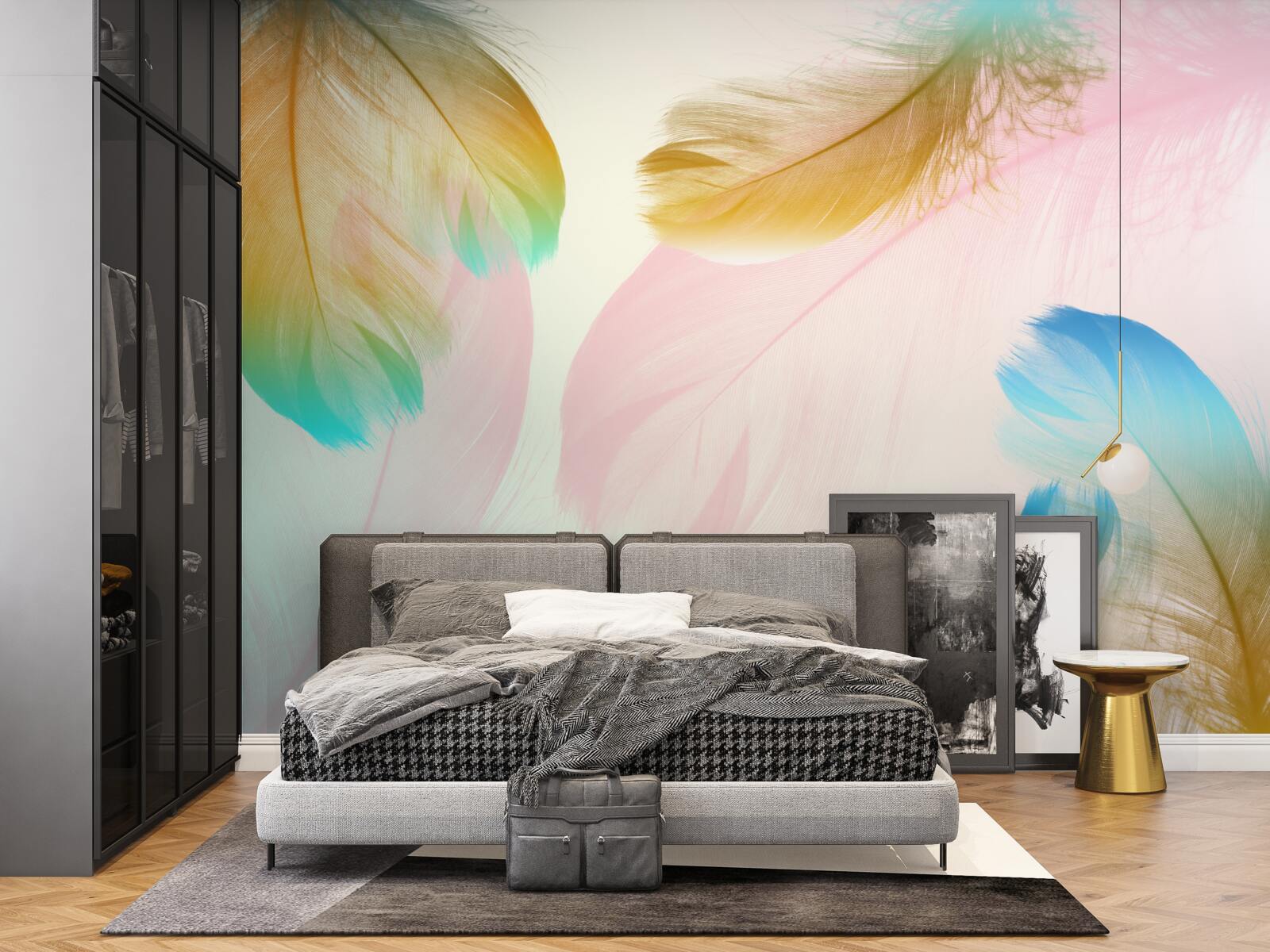 Papier peint plumes pastel