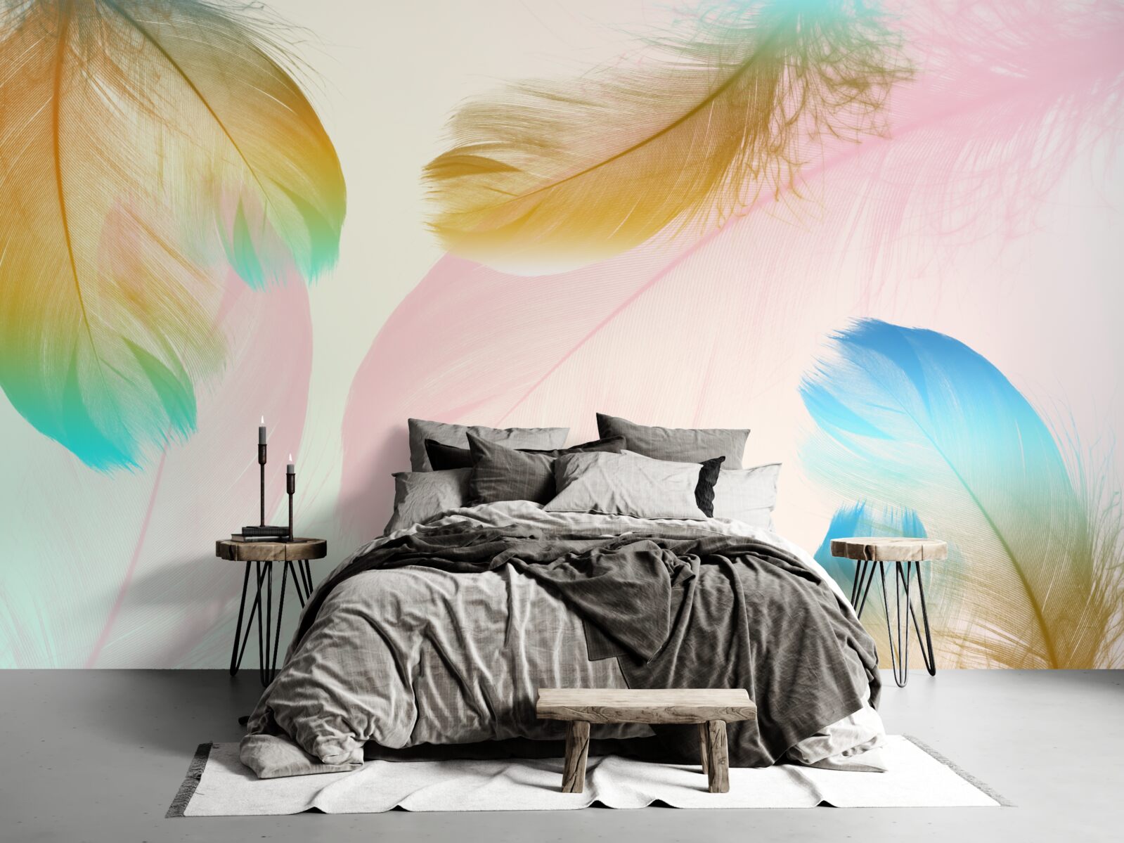 Papier peint plumes pastel