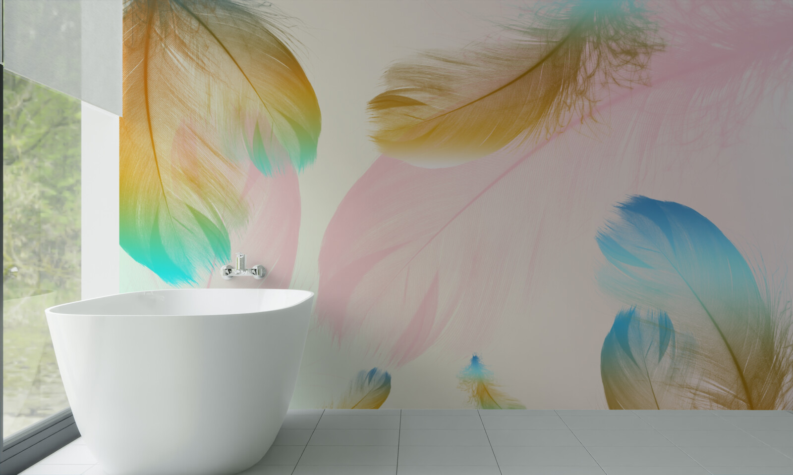 Papier peint plumes pastel