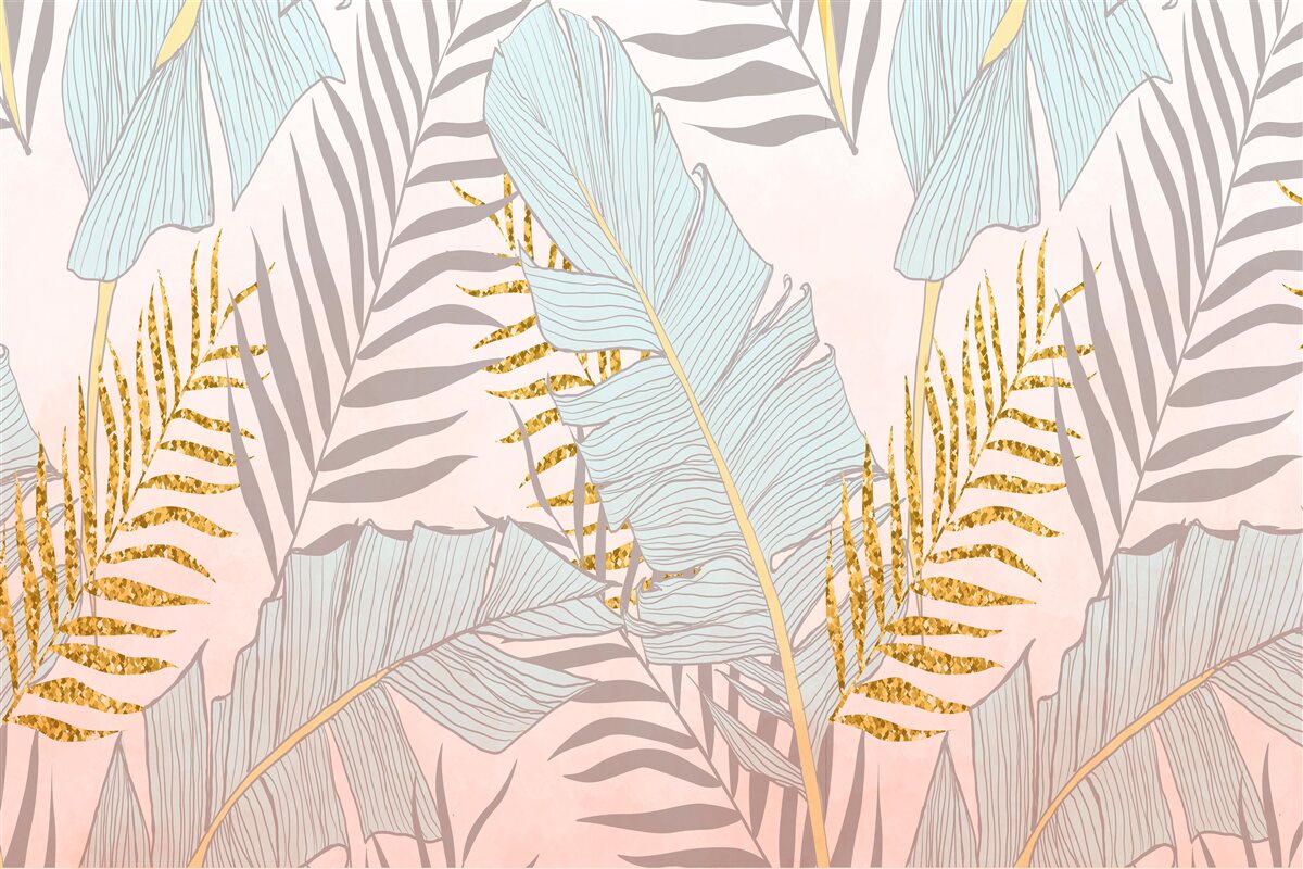 Papier peint feuilles de bananier et fougère dorée
