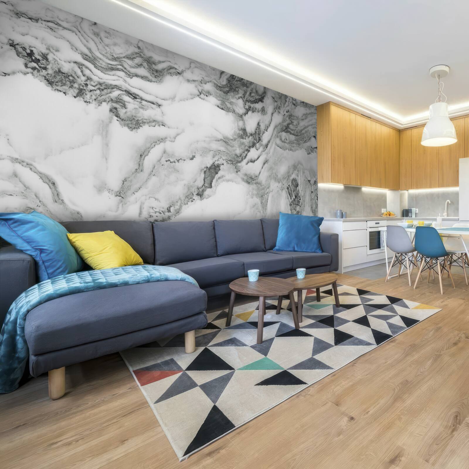 Papier peint marbre traditionnel en noir et blanc