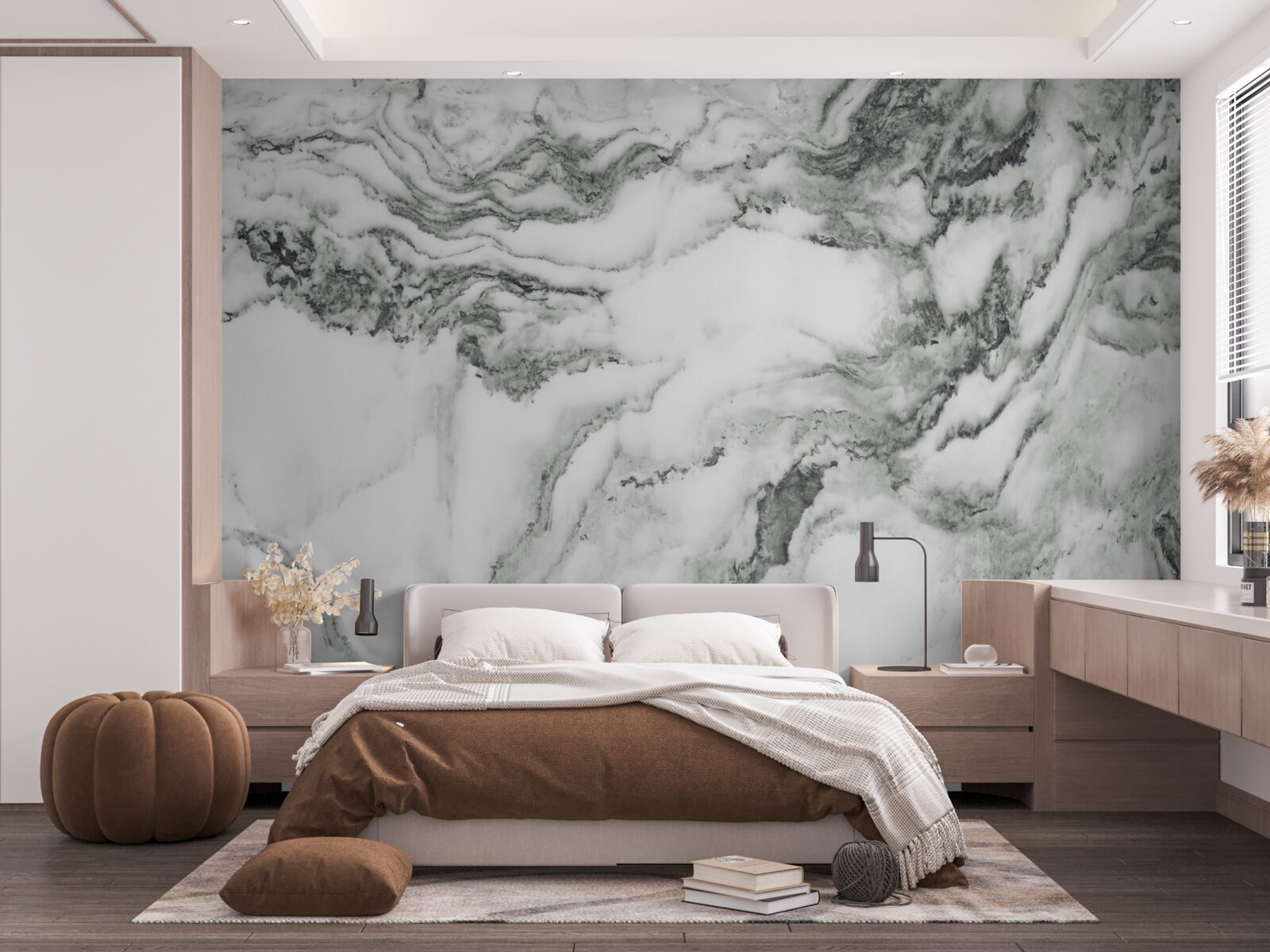 Papier peint marbre traditionnel en noir et blanc