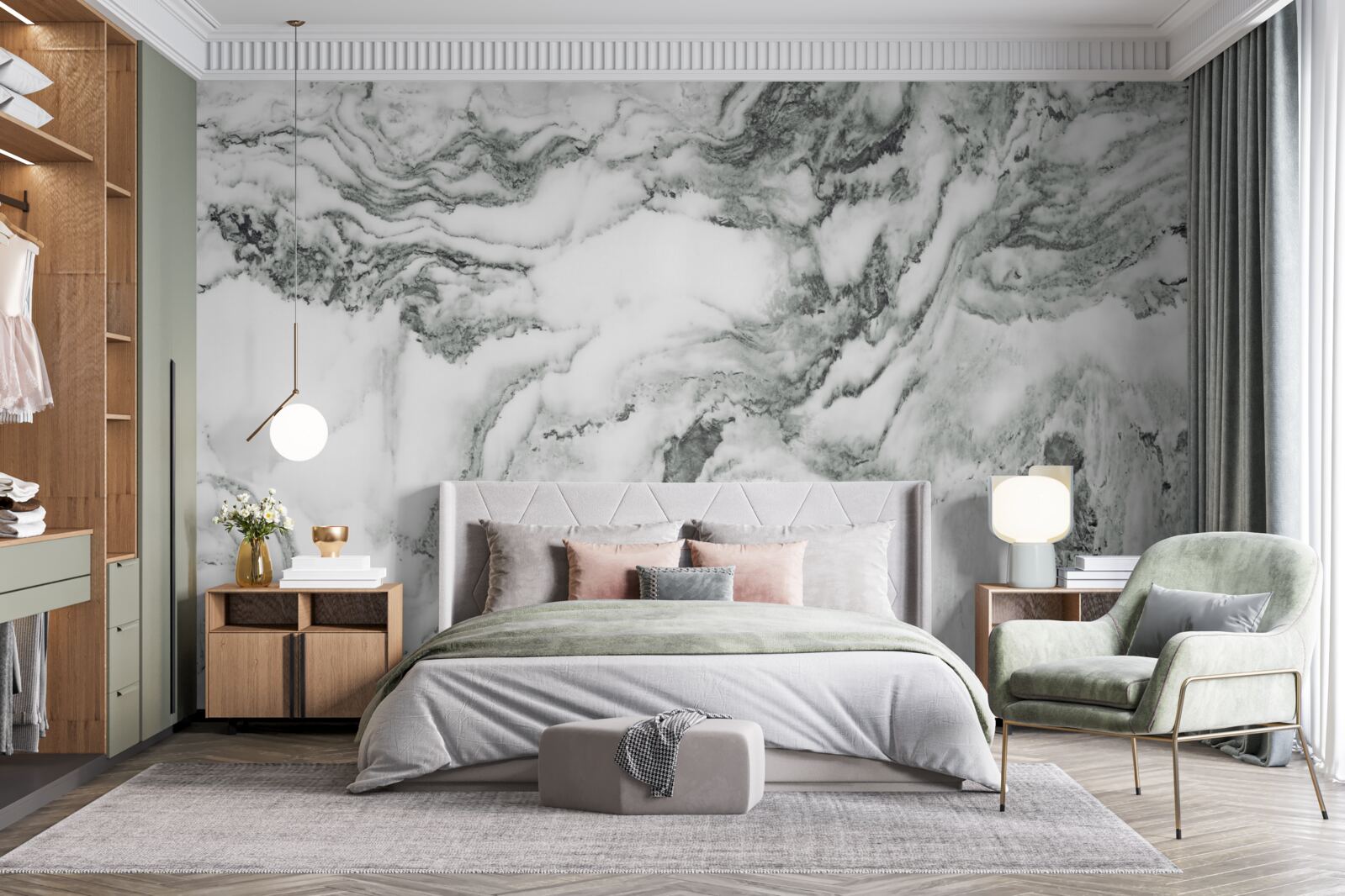 Papier peint marbre traditionnel en noir et blanc