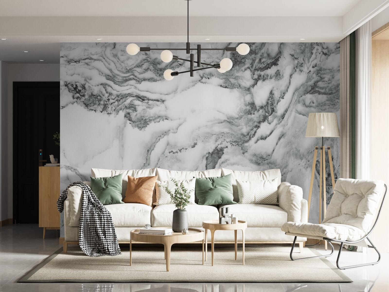 Papier peint marbre traditionnel en noir et blanc