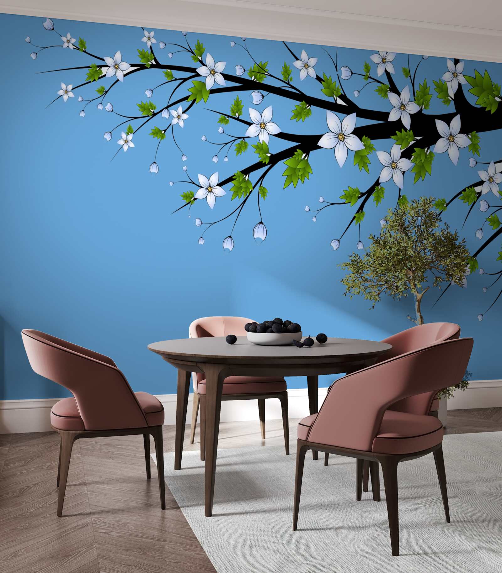 Papier peint une branche sur laquelle s'ouvrent des bourgeons blancs