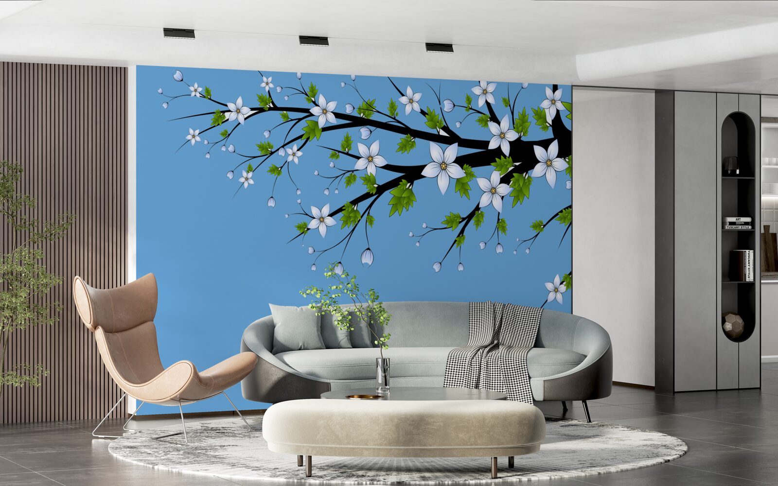 Papier peint une branche sur laquelle s'ouvrent des bourgeons blancs