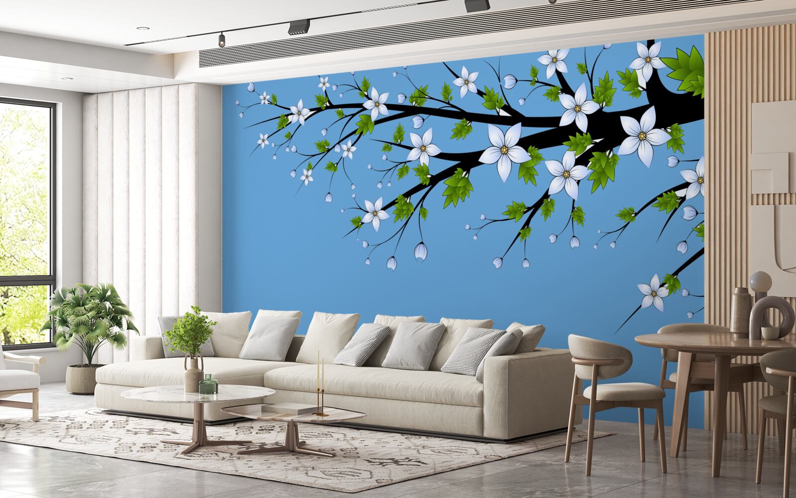 Papier peint une branche sur laquelle s'ouvrent des bourgeons blancs