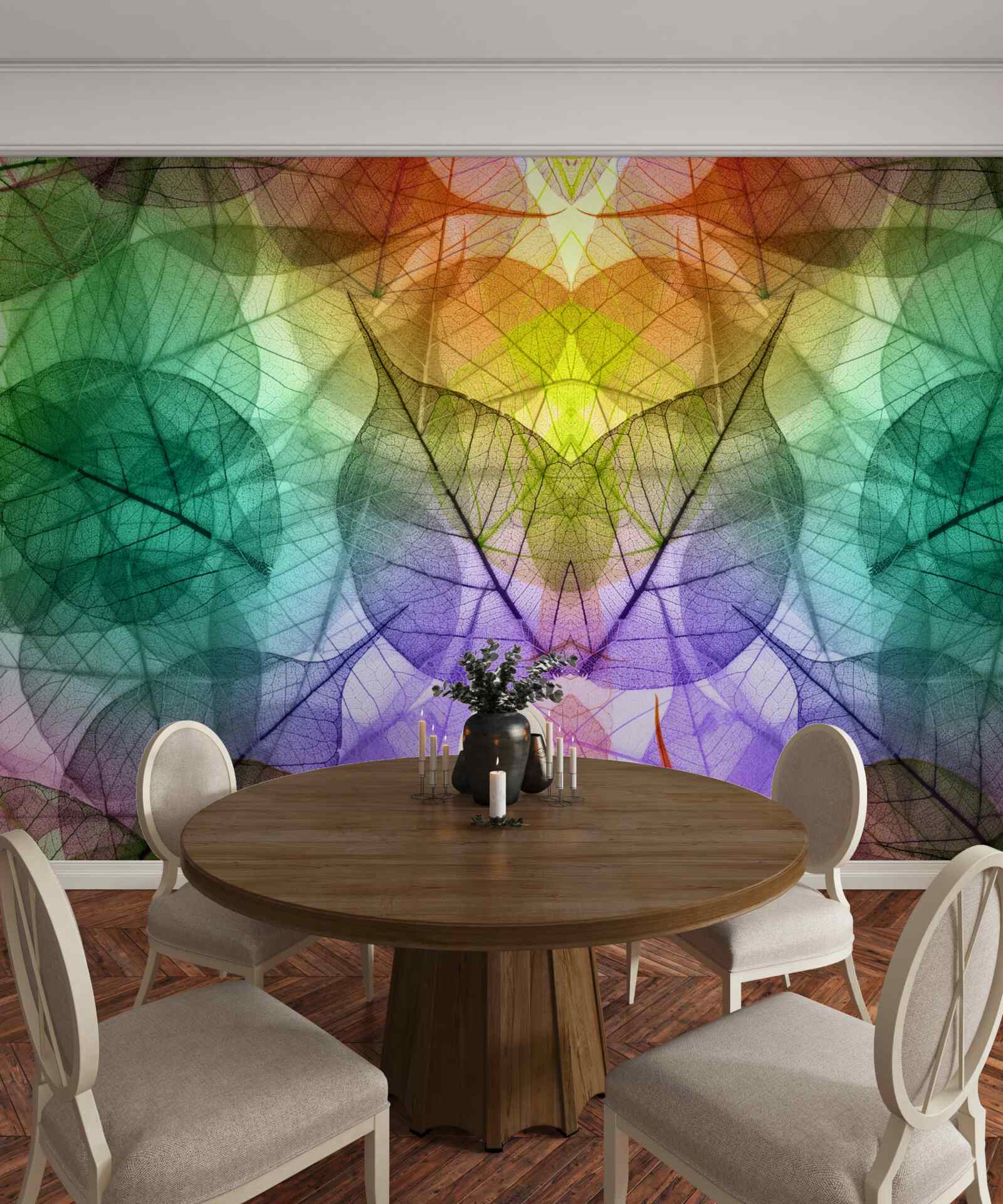 Papier peint des feuilles chatoyantes dans toutes les nuances de l'arc-en-ciel