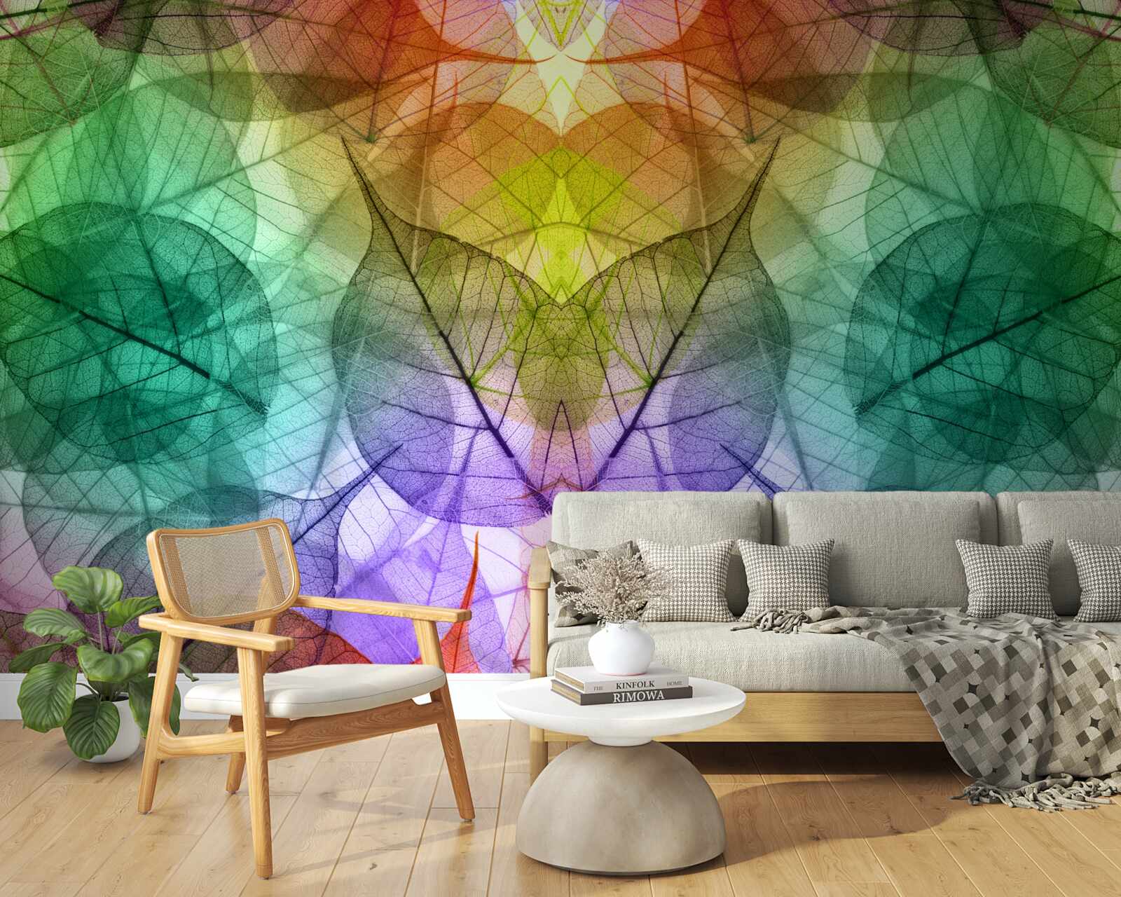 Papier peint des feuilles chatoyantes dans toutes les nuances de l'arc-en-ciel