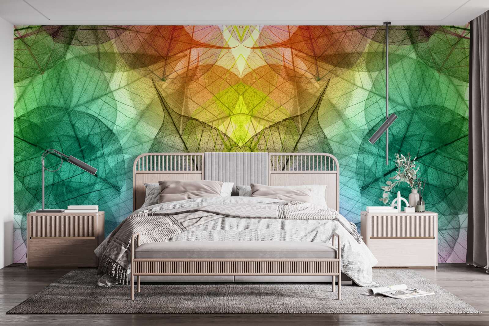 Papier peint des feuilles chatoyantes dans toutes les nuances de l'arc-en-ciel