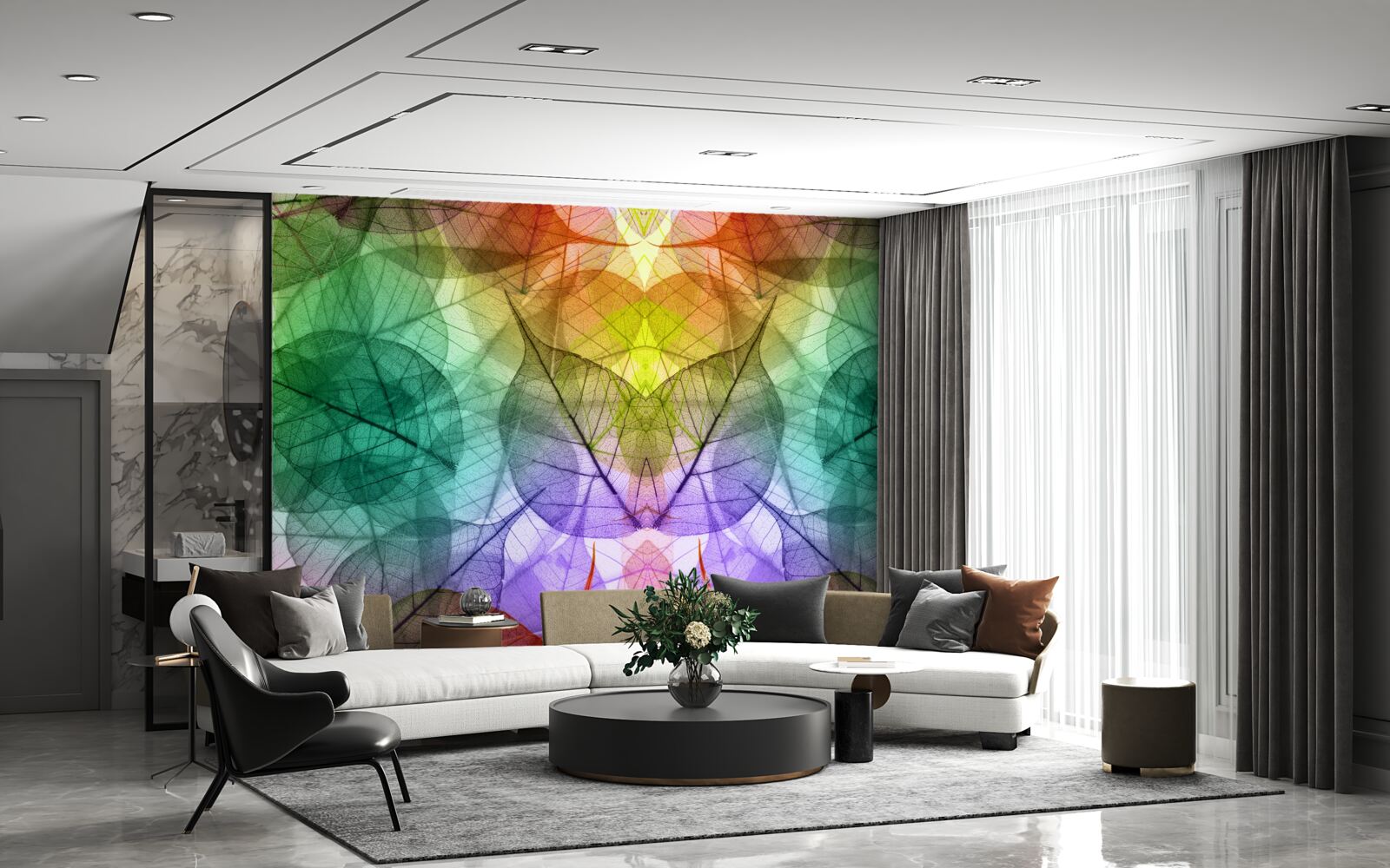 Papier peint des feuilles chatoyantes dans toutes les nuances de l'arc-en-ciel