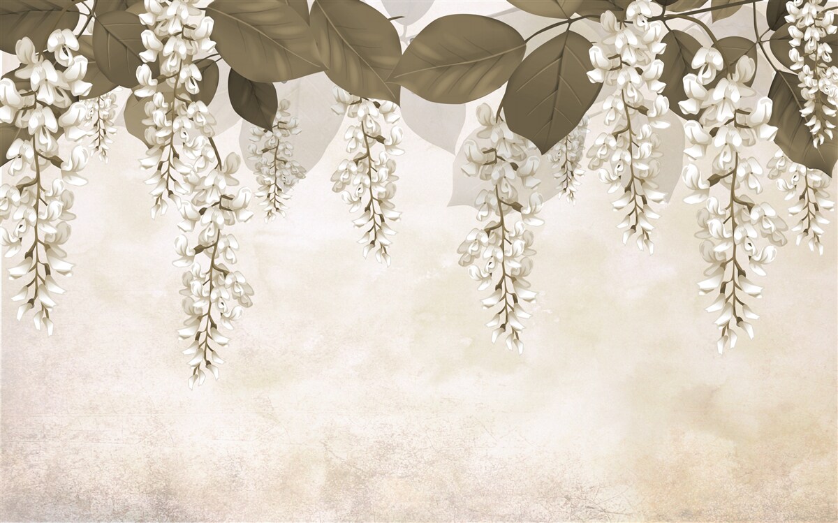 Papier peint acacia à fleurs blanches