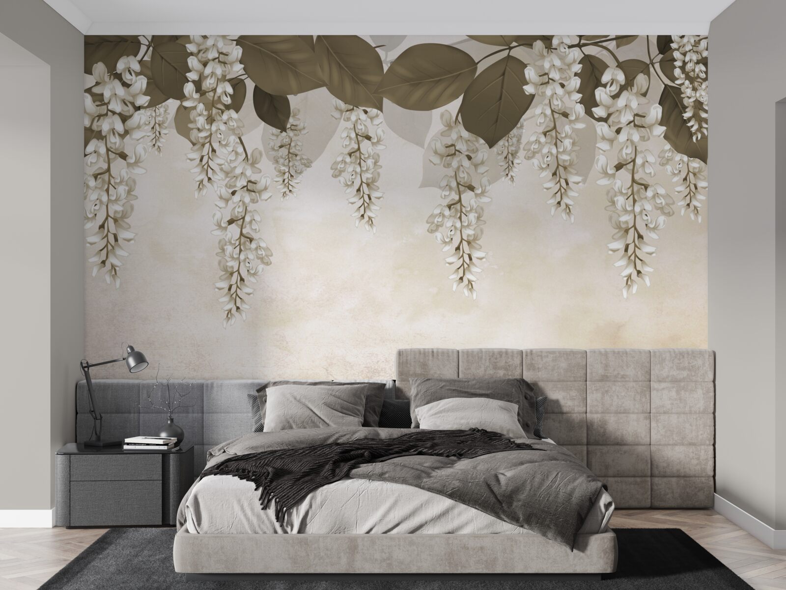 Papier peint acacia à fleurs blanches