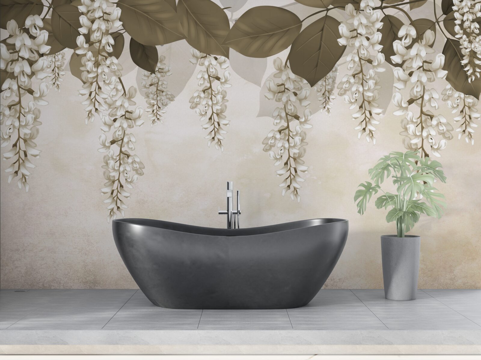 Papier peint acacia à fleurs blanches