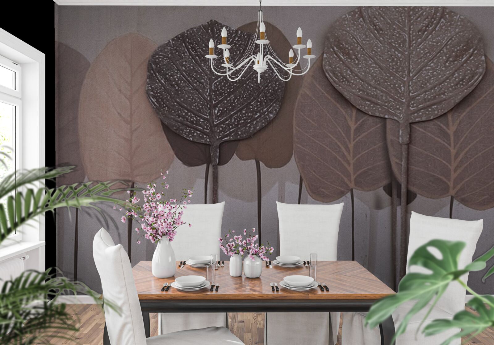 Papier peint forêt couverte de feuilles d'automne