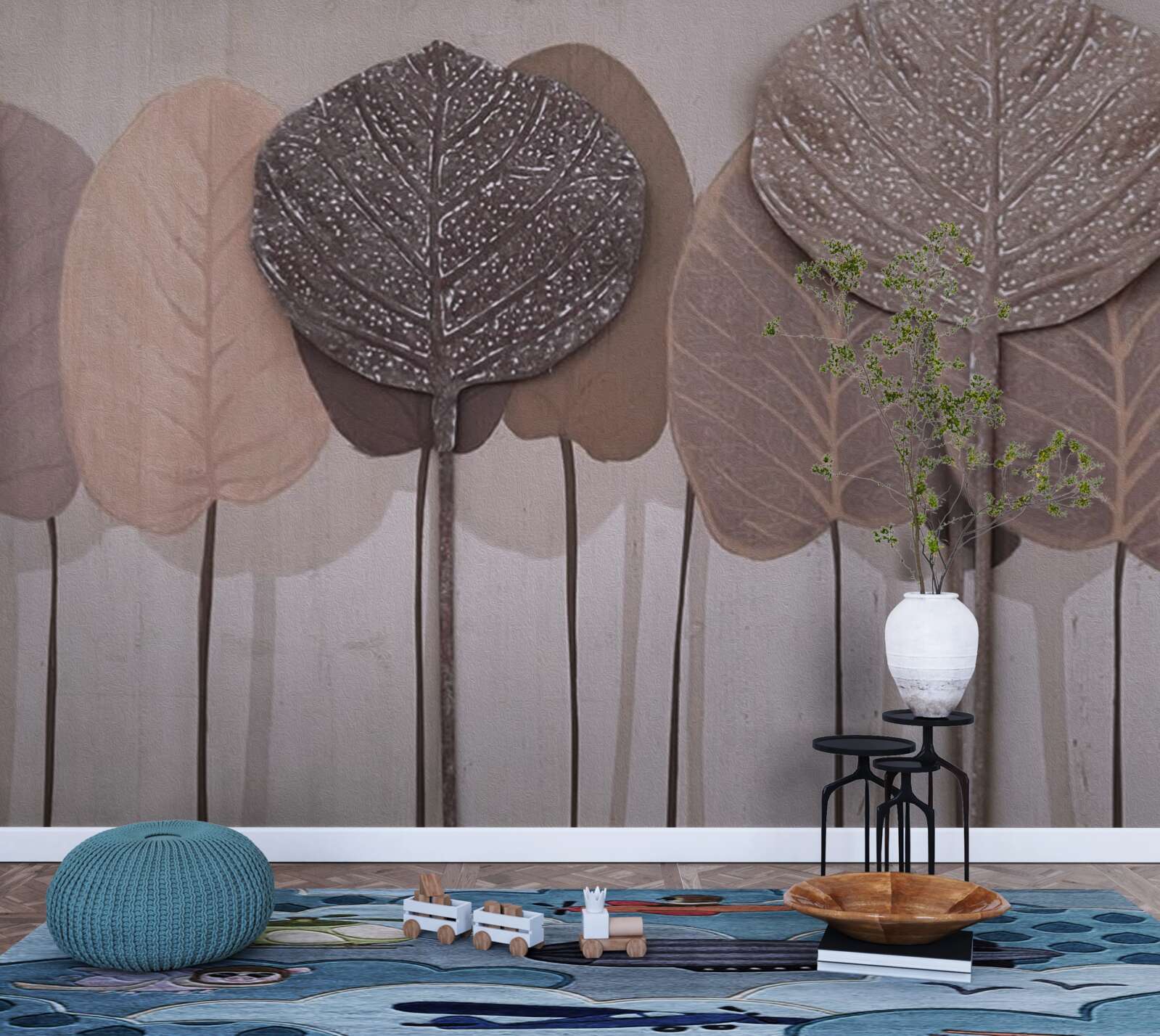 Papier peint forêt couverte de feuilles d'automne