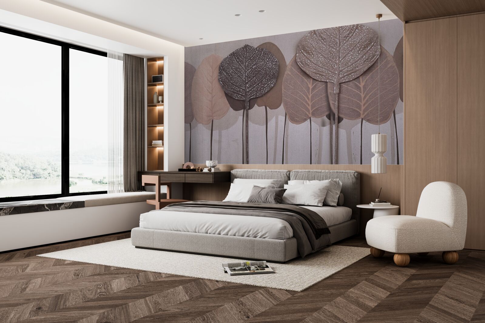 Papier peint forêt couverte de feuilles d'automne