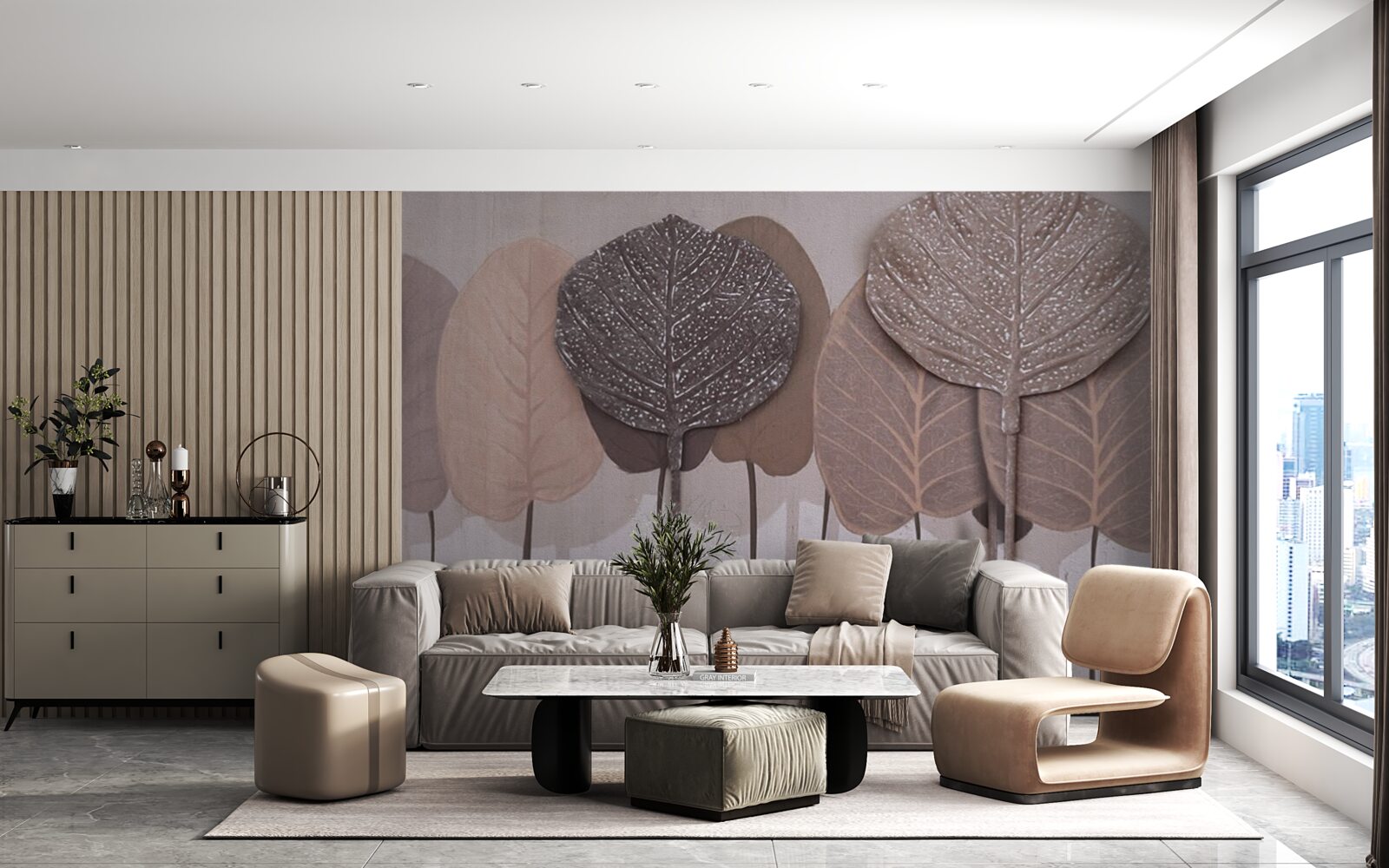 Papier peint forêt couverte de feuilles d'automne