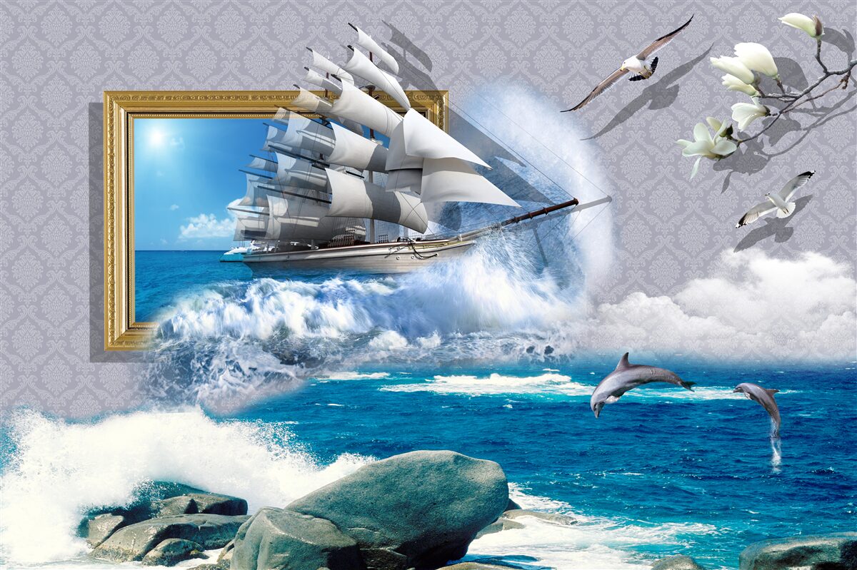 Papier peint image d'un ouragan au large sur un bateau éolien