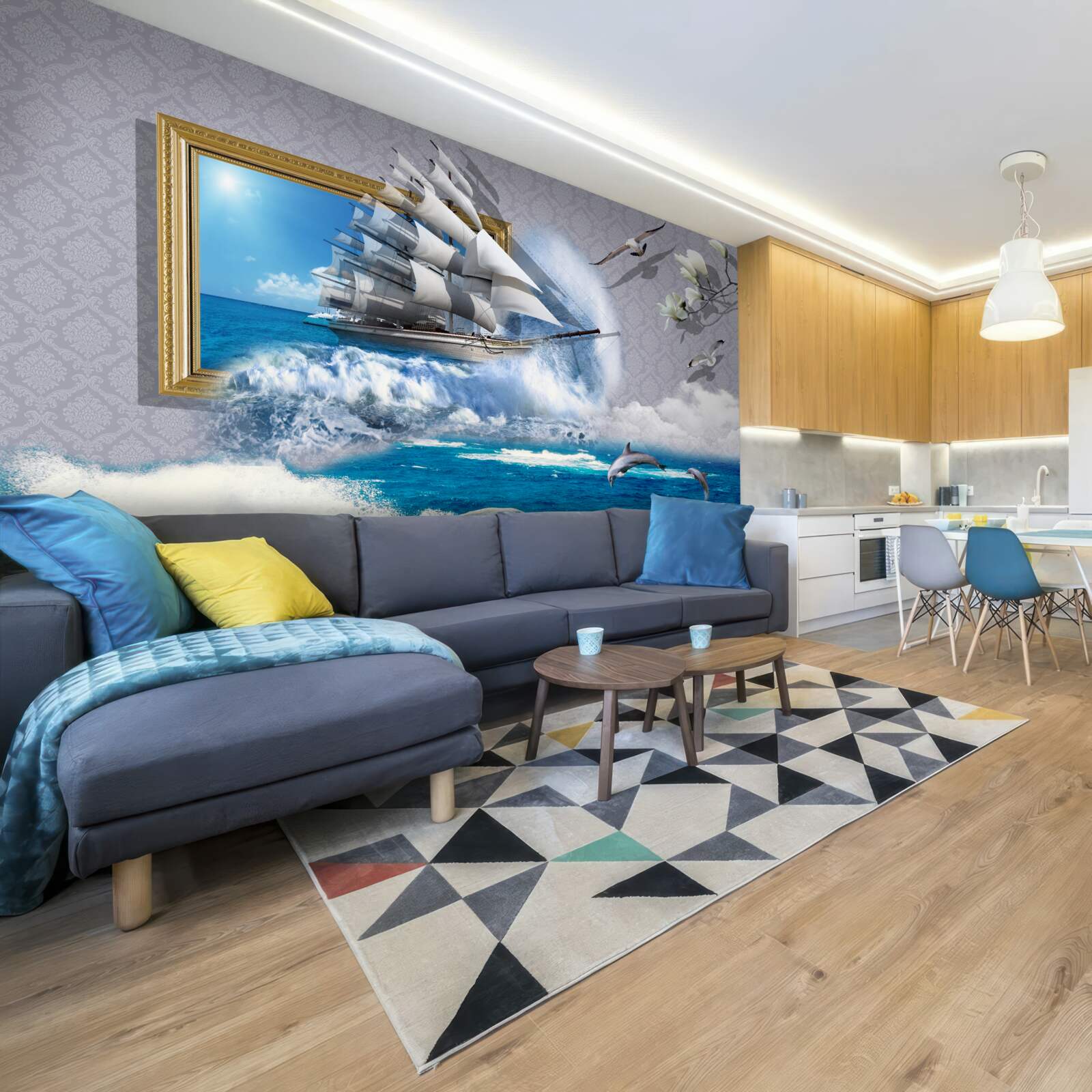 Papier peint image d'un ouragan au large sur un bateau éolien