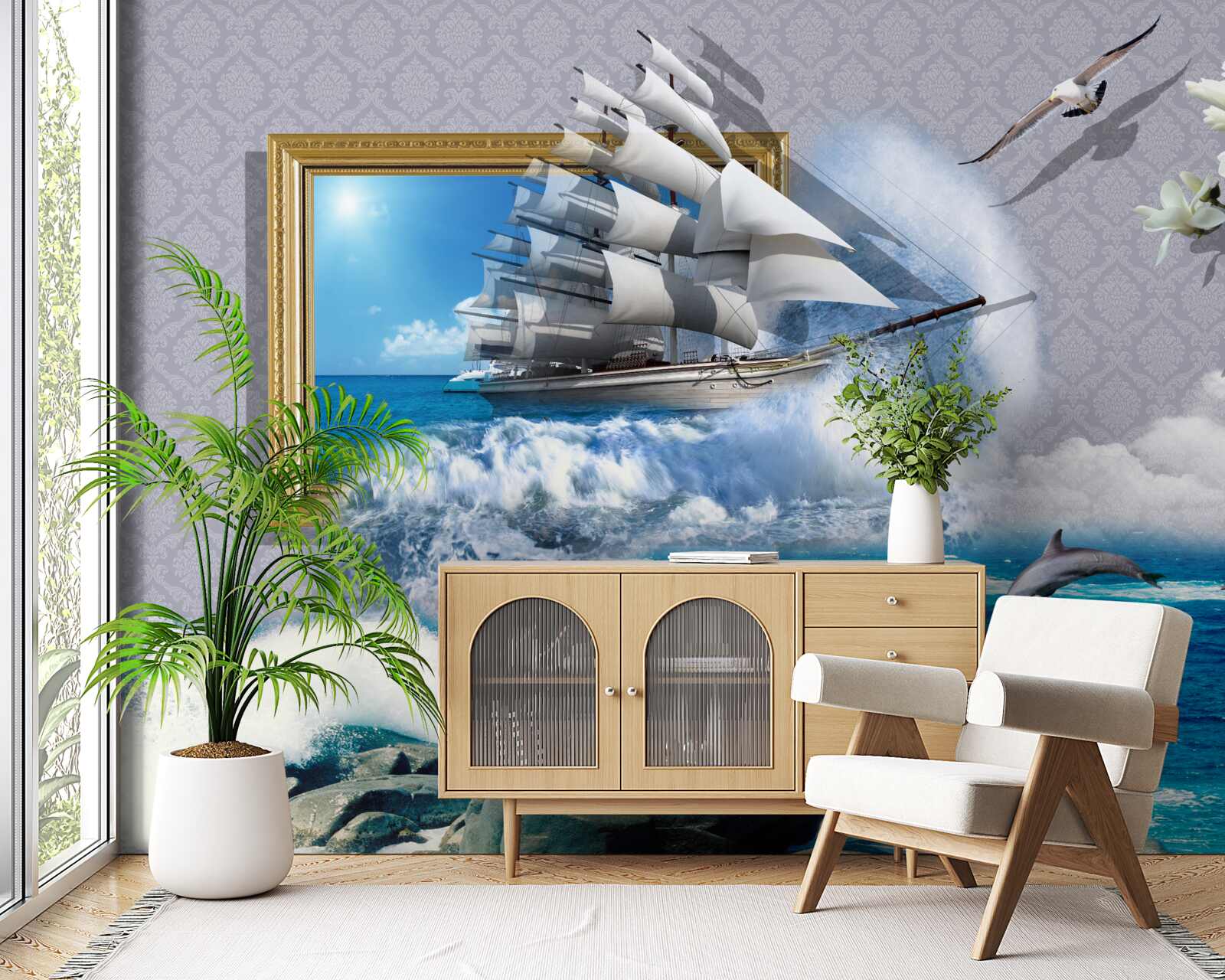 Papier peint image d'un ouragan au large sur un bateau éolien